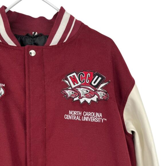 NEW NC Central Eagles Varsity Style Jacket Coat Maroon Patches Pockets Men 3XL - Picture 2 of 11